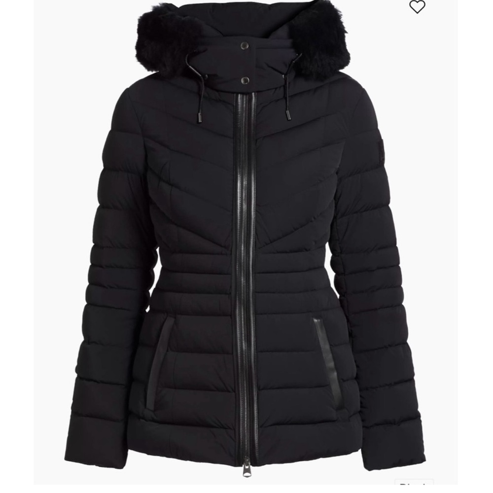 NAVY MACKAGE PATSY AGILE 360 DOWN JACKET WITH REMOVABLE SHEARLING FOX HOOD.